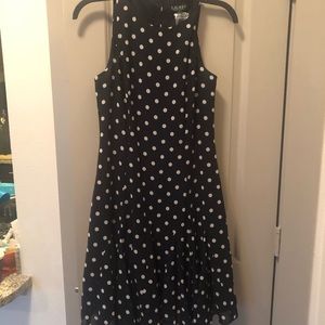 Lauren Ralph Lauren Size 2 Polka Dot Dress Preppy Sleeveless Classic Midi Blue